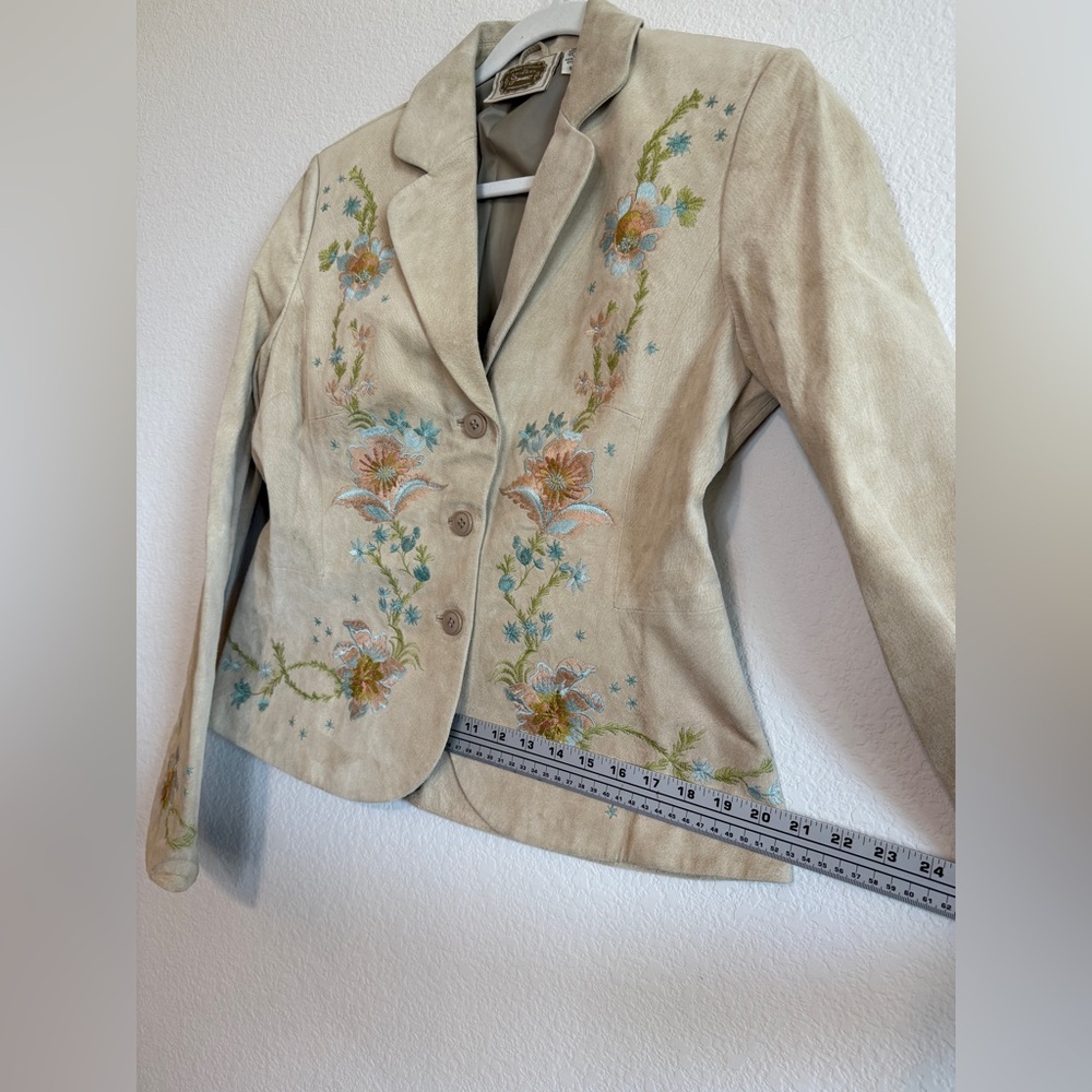 🆕 PTP 20” James C. for Spiegel 💛Embroidered Suede Leather Blazer | Size 12 | - Picture 14 of 16